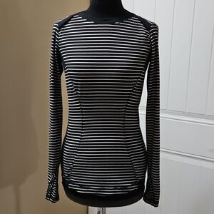 Lululemon Base Runner Long Sleeve Tee Black White Stripe Estimate Size 4